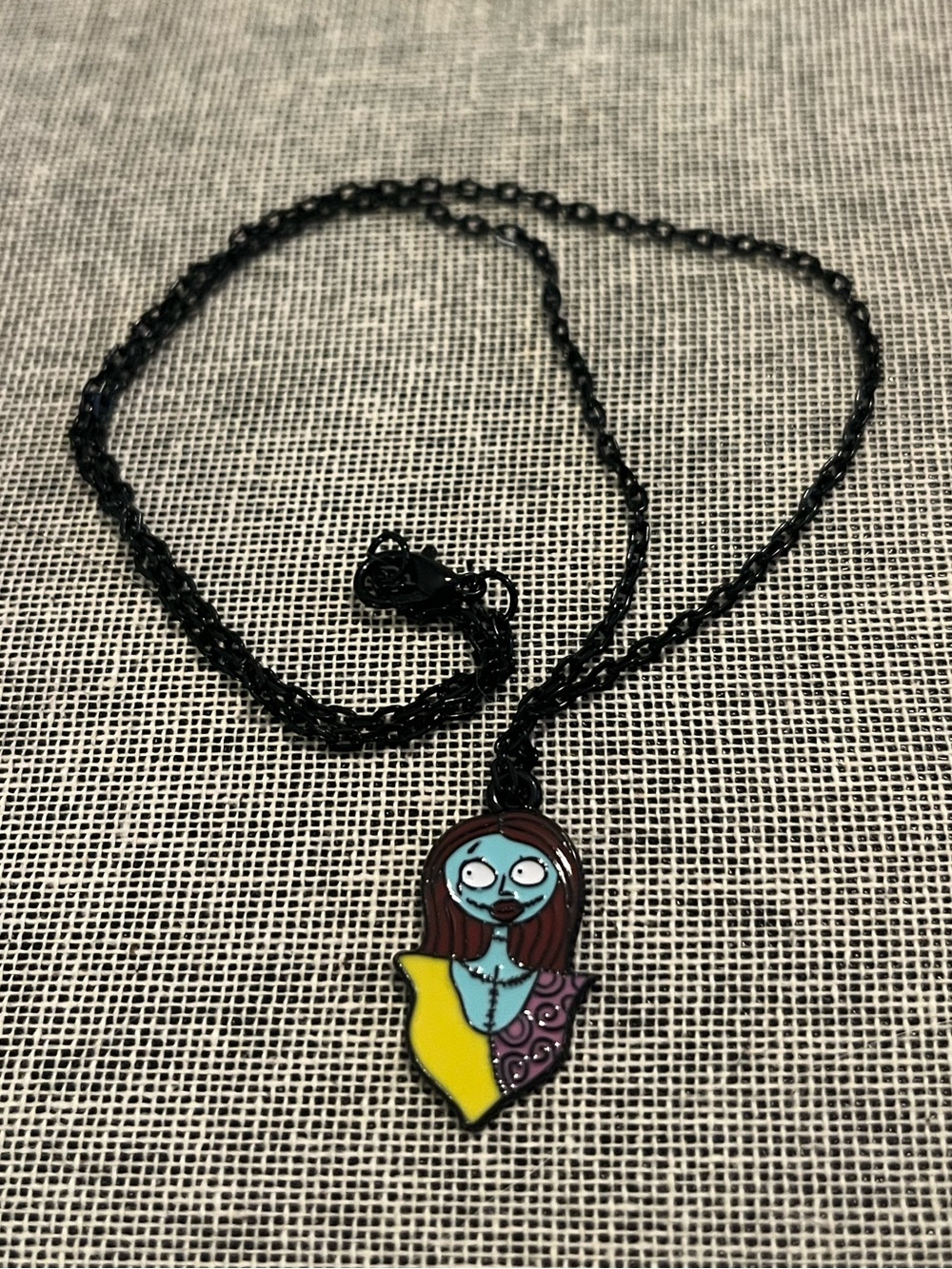 Nightmare Before Christmas Cute Blue Sally Enamel Necklace with Black Chain